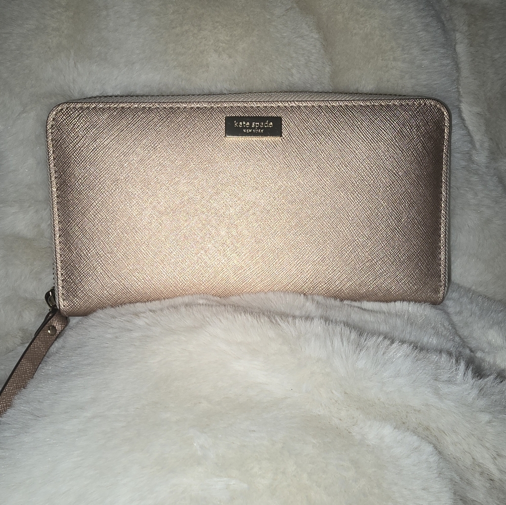 kate spade rose gold zip around wallet